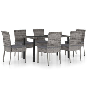 vidaXL 7 Piece Outdoor Dining Set with Cushions Poly Rattan Grey