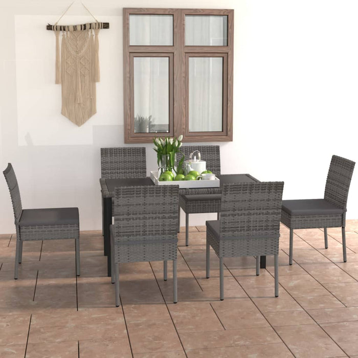 vidaXL 7 Piece Outdoor Dining Set with Cushions Poly Rattan Grey