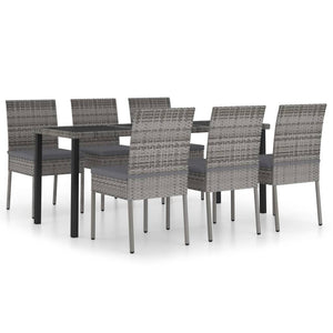 vidaXL 7 Piece Outdoor Dining Set with Cushions Poly Rattan Grey