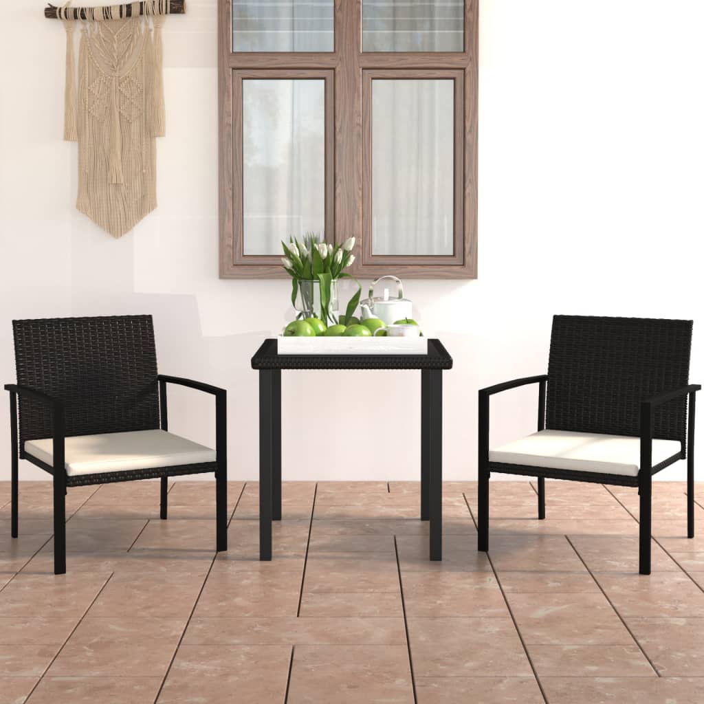 vidaXL 3 Piece Outdoor Dining Set Poly Rattan Black