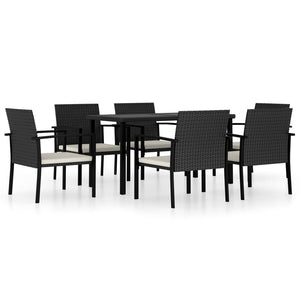 vidaXL 7 Piece Outdoor Dining Set Poly Rattan Black