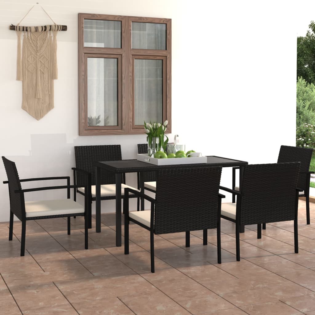 vidaXL 7 Piece Outdoor Dining Set Poly Rattan Black