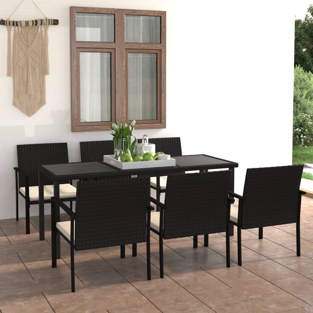 vidaXL 7 Piece Outdoor Dining Set Poly Rattan Black