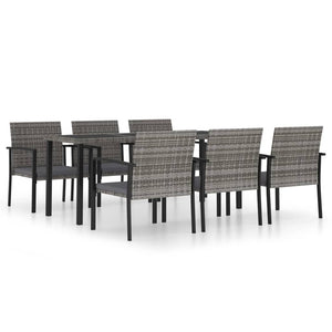 vidaXL 7 Piece Outdoor Dining Set Poly Rattan Grey