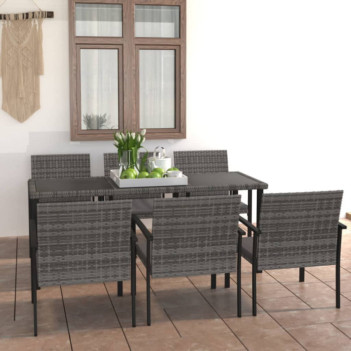 vidaXL 7 Piece Outdoor Dining Set Poly Rattan Grey