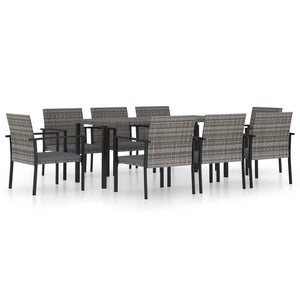 vidaXL 9 Piece Outdoor Dining Set Poly Rattan Grey