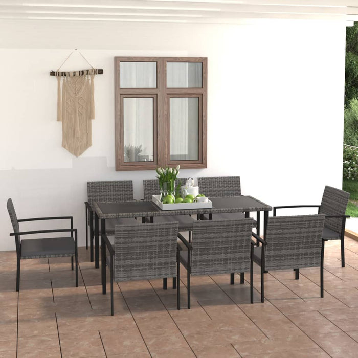 vidaXL 9 Piece Outdoor Dining Set Poly Rattan Grey