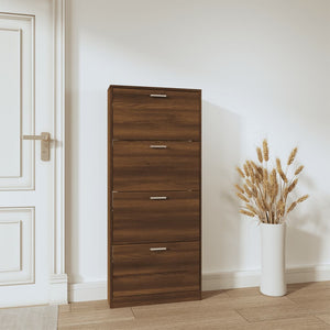 vidaXL Shoe Cabinet Brown Oak 59x17x150 cm Engineered Wood