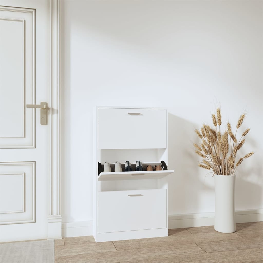 vidaXL Shoe Cabinet White 59x17x108 cm Engineered Wood