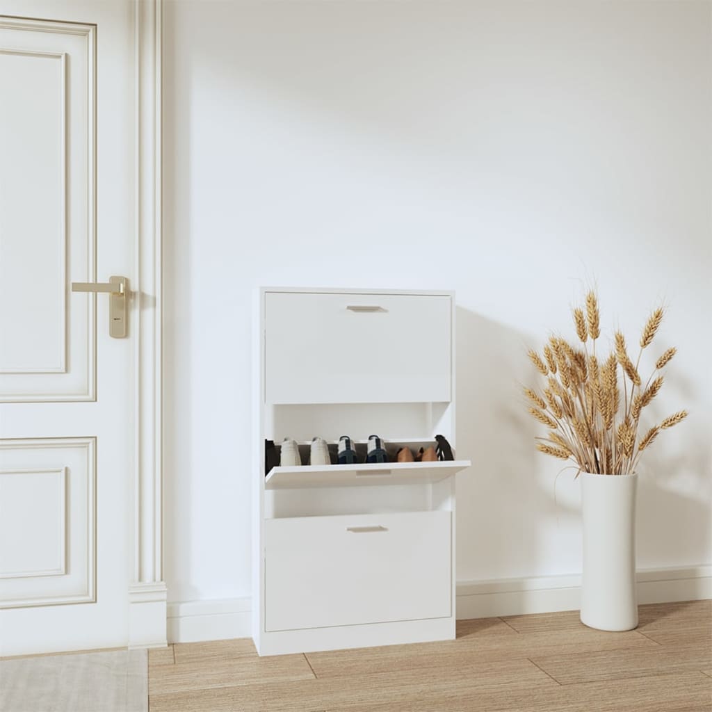 vidaXL Shoe Cabinet High Gloss White 59x17x108 cm Engineered Wood