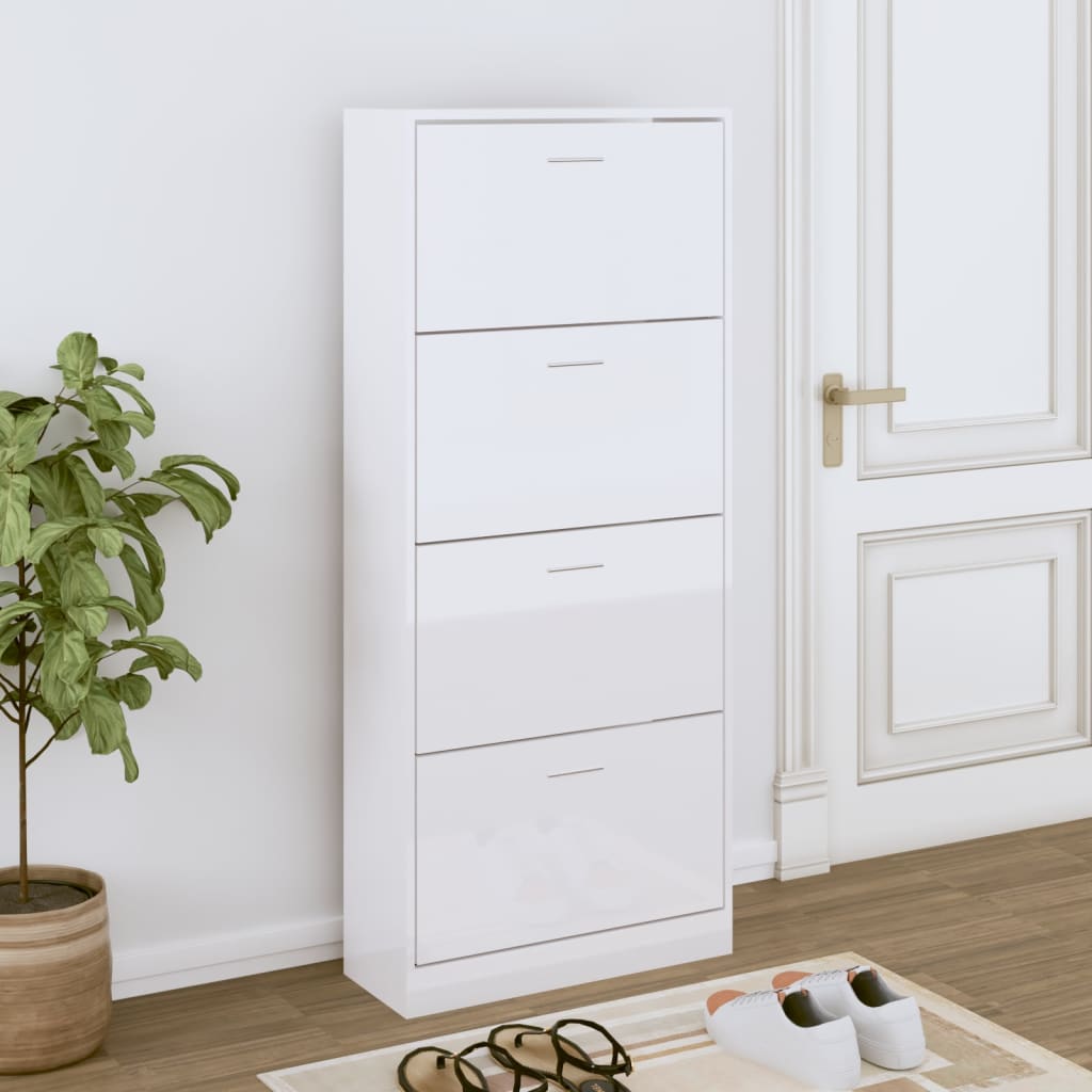 vidaXL Shoe Cabinet High Gloss White 63x24x147 cm Engineered Wood