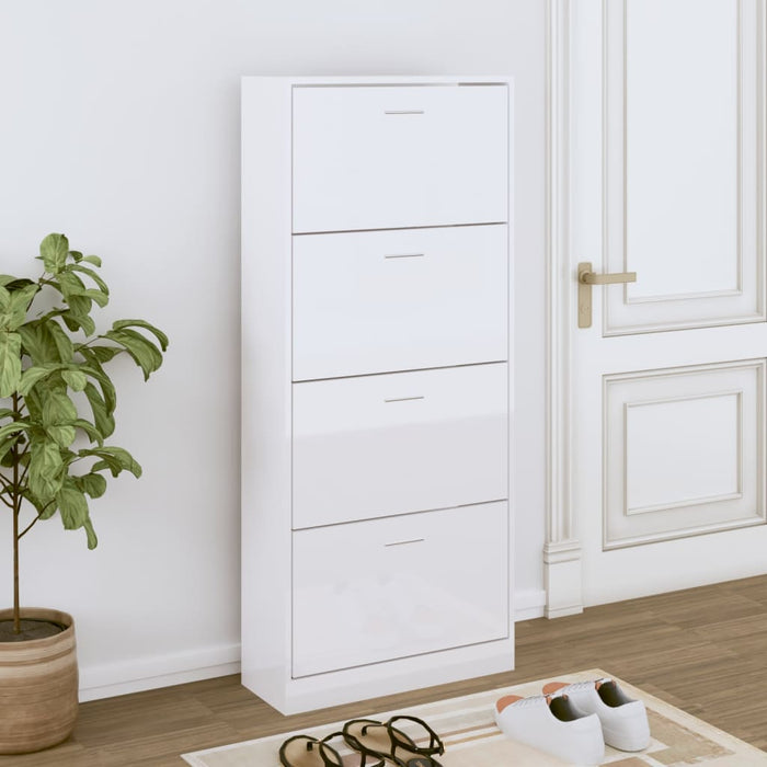 vidaXL Shoe Cabinet High Gloss White 63x24x147 cm Engineered Wood