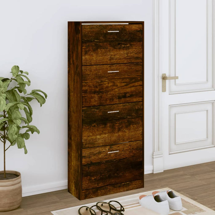 vidaXL Shoe Cabinet Smoked Oak 63x24x147 cm Engineered Wood