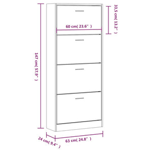 vidaXL Shoe Cabinet Grey Sonoma 63x24x147 cm Engineered Wood