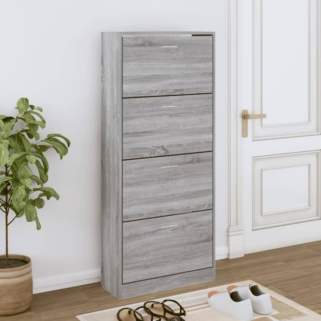 vidaXL Shoe Cabinet Grey Sonoma 63x24x147 cm Engineered Wood