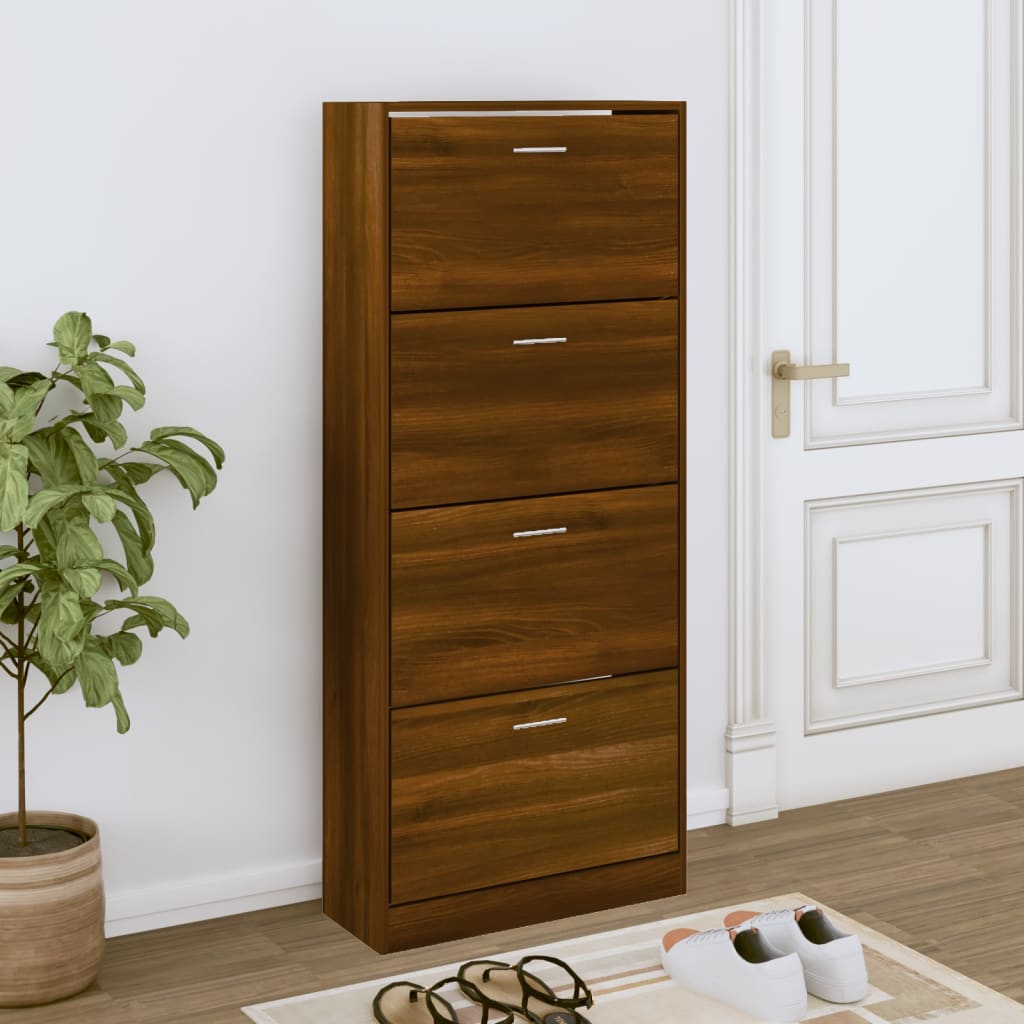 vidaXL Shoe Cabinet Brown Oak 63x24x147 cm Engineered Wood