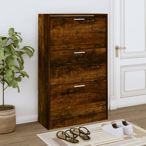 vidaXL Shoe Cabinet Smoked Oak 63x24x103 cm Engineered Wood