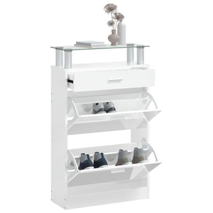 vidaXL Shoe Cabinet High Gloss White 63x24x104 cm Engineered Wood