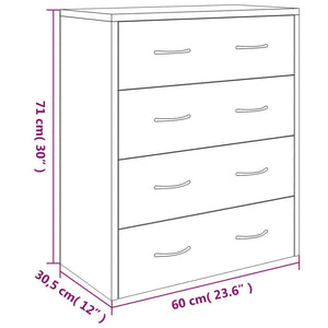 vidaXL Sideboard with 4 Drawers 60x30.5x71 cm High Gloss White