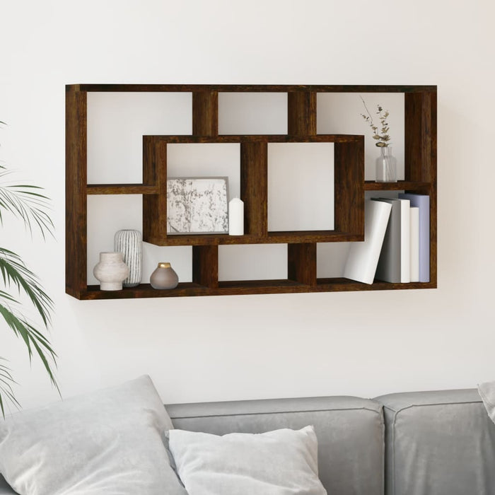 vidaXL Wall Display Shelf 8 Compartments Smoked Oak