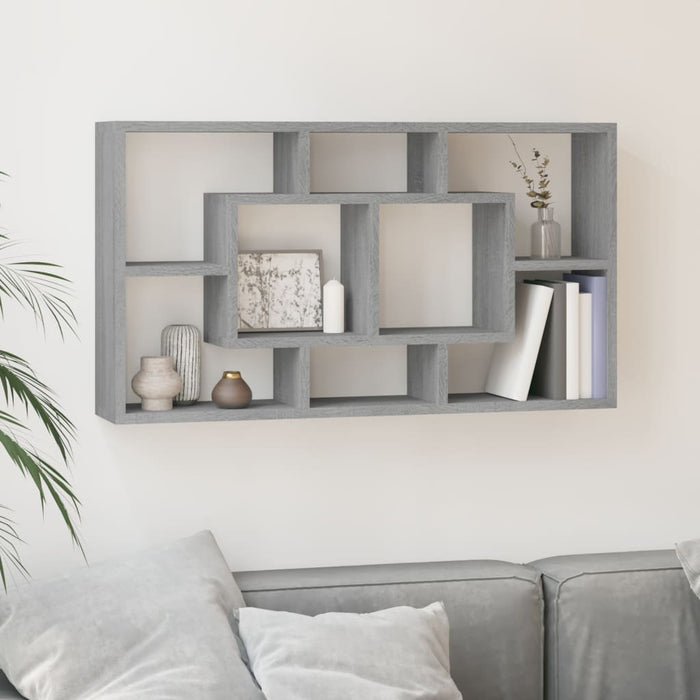 vidaXL Wall Display Shelf 8 Compartments Grey Sonoma