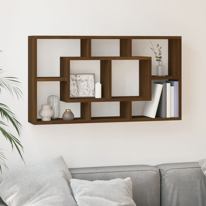 vidaXL Wall Display Shelf 8 Compartments Brown Oak