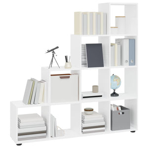 vidaXL Staircase Bookcase High Gloss White 142 cm Engineered Wood