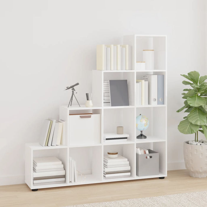 vidaXL Staircase Bookcase High Gloss White 142 cm Engineered Wood