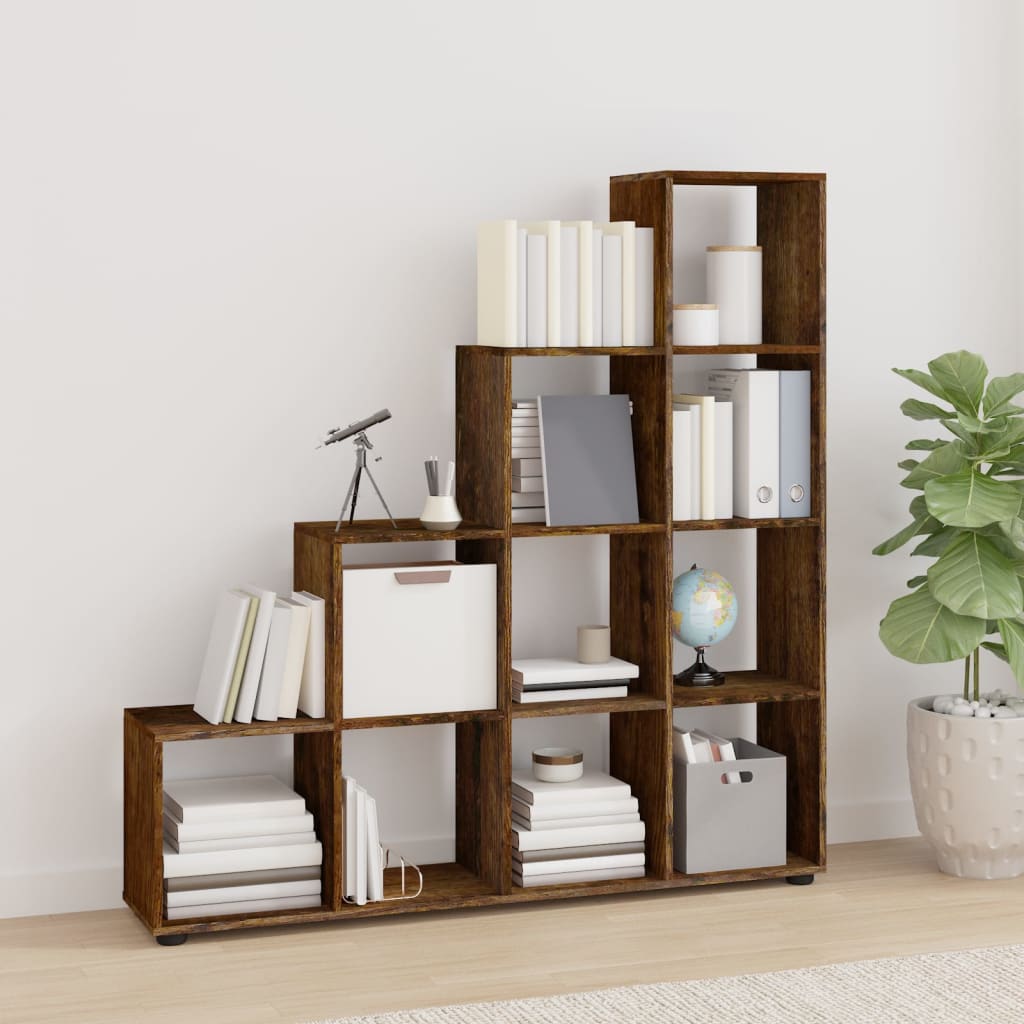 vidaXL Staircase Bookcase Smoked Oak 142 cm Engineered Wood