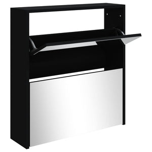 vidaXL Shoe Cabinet with Mirror 2-Layer Black 63x17x67 cm