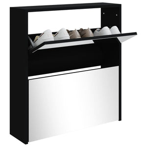 vidaXL Shoe Cabinet with Mirror 2-Layer Black 63x17x67 cm