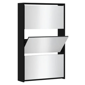 vidaXL Shoe Cabinet with Mirror 3-Layer Black 63x17x102.5 cm