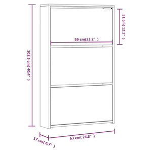 vidaXL Shoe Cabinet with Mirror 3-Layer Black 63x17x102.5 cm