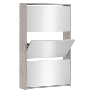 vidaXL Shoe Cabinet with Mirror 3-Layer Concrete Grey 63x17x102.5 cm