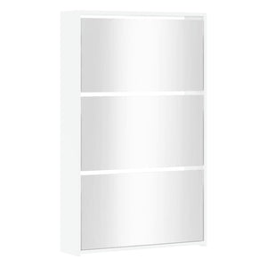 vidaXL Shoe Cabinet with Mirror 3-Layer High Gloss White 63x17x102.5 cm