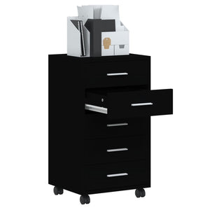 vidaXL Drawer Cabinet with Castors Black Engineered Wood