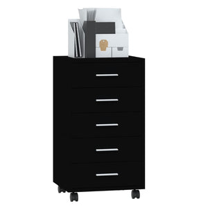 vidaXL Drawer Cabinet with Castors Black Engineered Wood