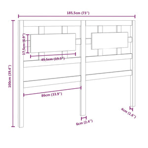 vidaXL Bed Headboard Grey 185.5x4x100 cm Solid Wood Pine