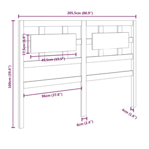 vidaXL Bed Headboard Grey 205.5x4x100 cm Solid Wood Pine