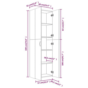 vidaXL Office Cabinet Grey Sonoma 60x32x190 cm Engineered Wood