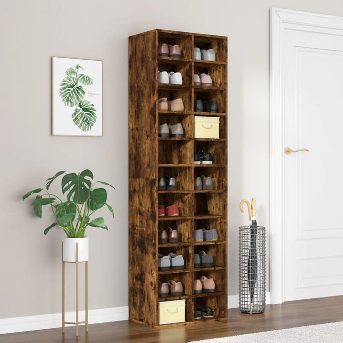 vidaXL Shoe Cabinet Smoked Oak 54x34x183 cm Engineered Wood