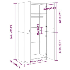 vidaXL Wardrobe Smoked Oak 90x50x200 cm Engineered Wood