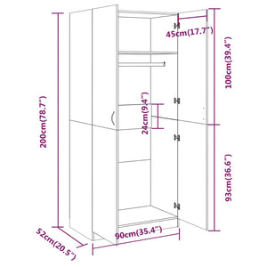 vidaXL Wardrobe Grey Sonoma 90x50x200 cm Engineered Wood