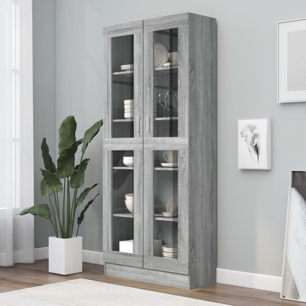 vidaXL Vitrine Cabinet Grey Sonoma 82.5x30.5x185.5 cm Engineered Wood