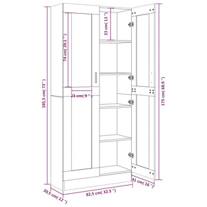 vidaXL Vitrine Cabinet Brown Oak 82.5x30.5x185.5 cm Engineered Wood