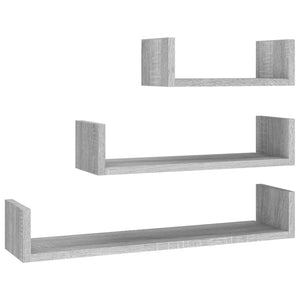 vidaXL Wall Display Shelves 3 pcs Grey Sonoma Engineered Wood