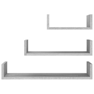 vidaXL Wall Display Shelves 3 pcs Grey Sonoma Engineered Wood