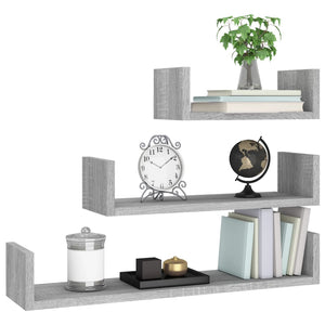 vidaXL Wall Display Shelves 3 pcs Grey Sonoma Engineered Wood