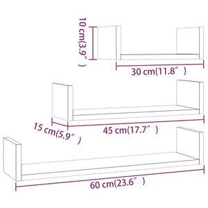 vidaXL Wall Display Shelves 3 pcs Grey Sonoma Engineered Wood