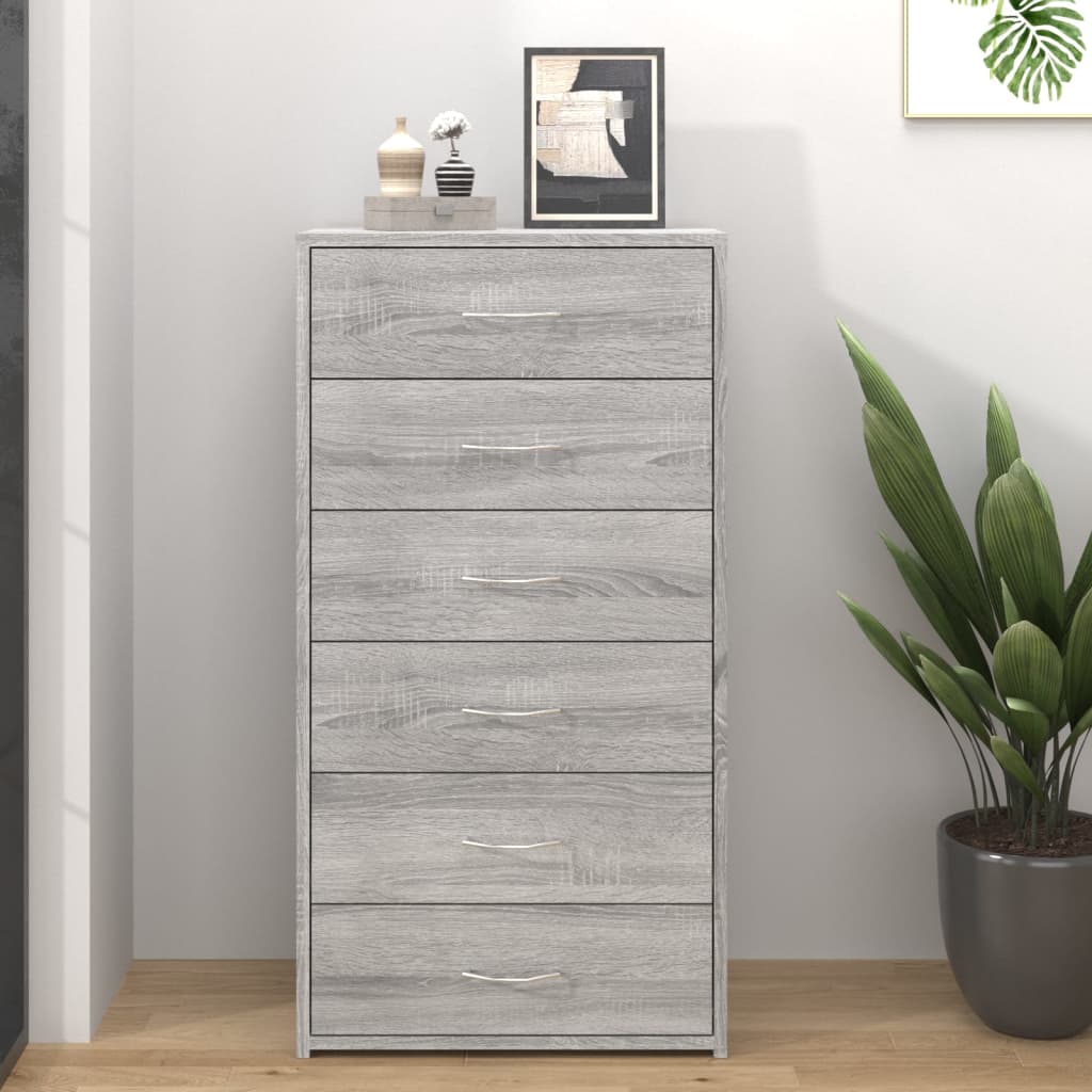 vidaXL Sideboard with 6 Drawers Grey Sonoma 50x34x96 cm Engineered Wood